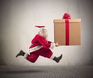 Santa delivering late gift